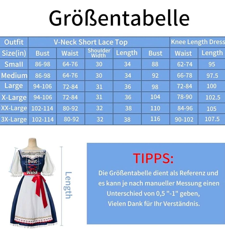 NEU CR ROLECOS Dirndl Midi 3-teiliges Trachtenkleid-Set, Dirndl in Meinerzhagen