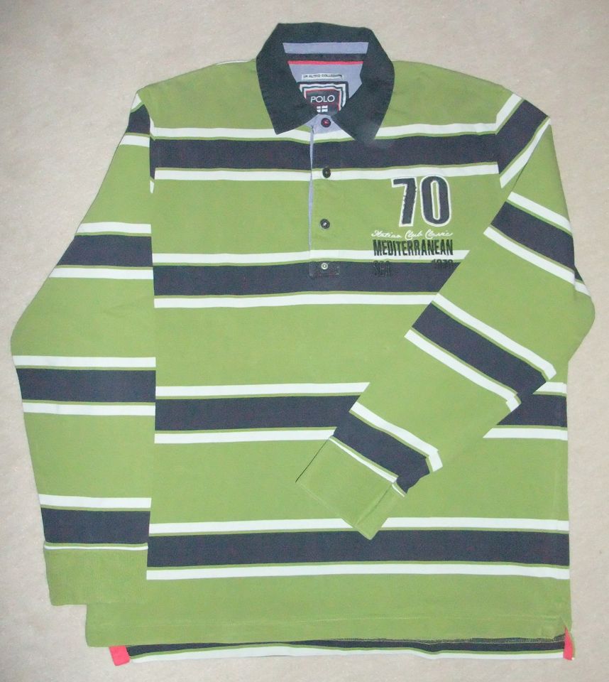 POLO -Herrn-Polohemd – olive/blau/weiß Streifen– langarm – Gr- XL in Bonn