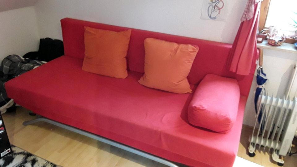 Couch Schlafcouch aufklappbar,  3 Sitzer, Jugendcouch rot orange in Ulm