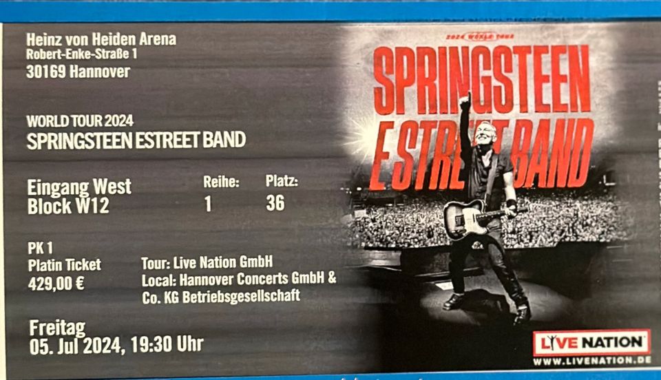 Bruce Springsten 05.07.24 Hannover Platin Ticket in Delitzsch