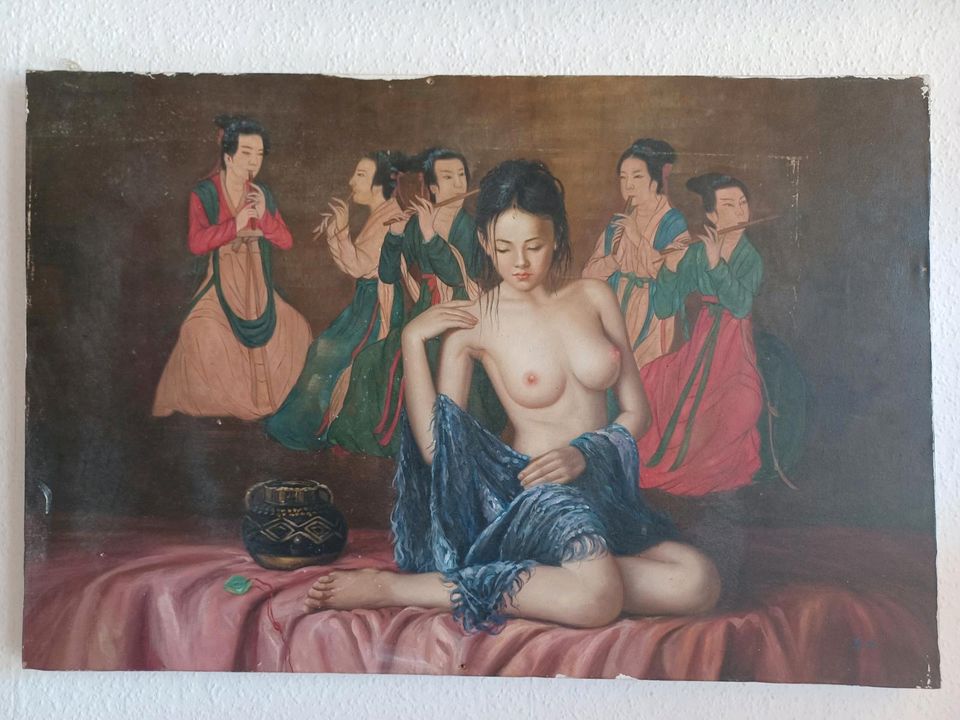 Gemälde Bild Akt China Frau Weiblich Asia Kunst Antik Deko Alt in Ahlen