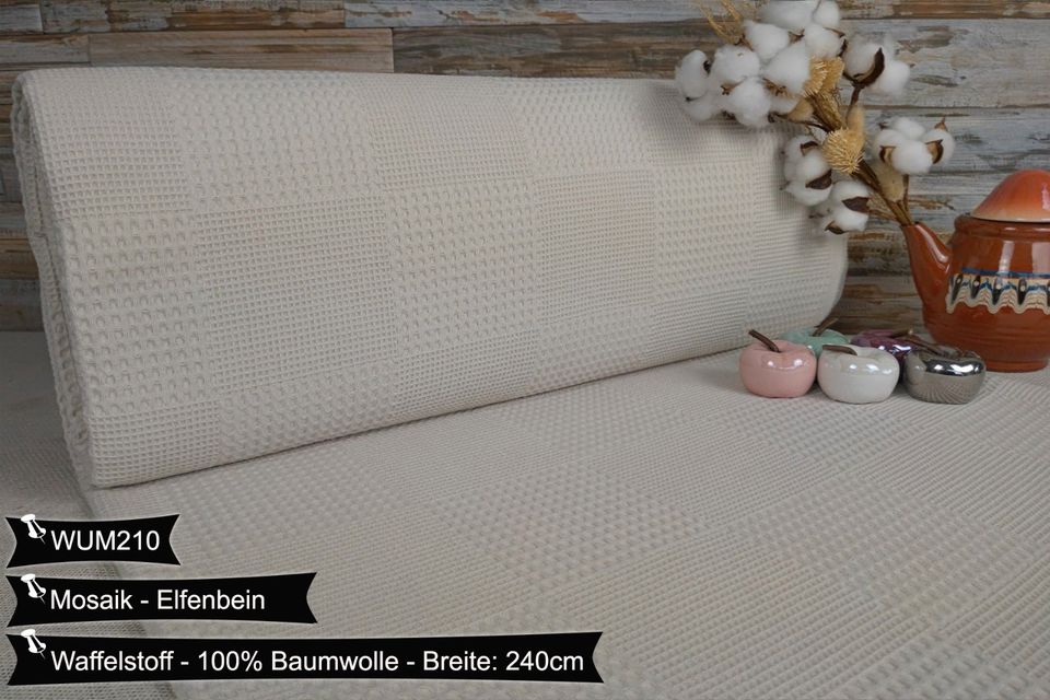 WAFFELSTOFF Mosaik Doppelbreit 240cm VERSANDFREI Baumwollstoff Stoffe Meterware ab 50cm Baumwolle Bastelstoffe Hochwertige Patchwork Basteln Dekostoffe Deko Stoff Öko-Tex Uni Farben in Leipzig