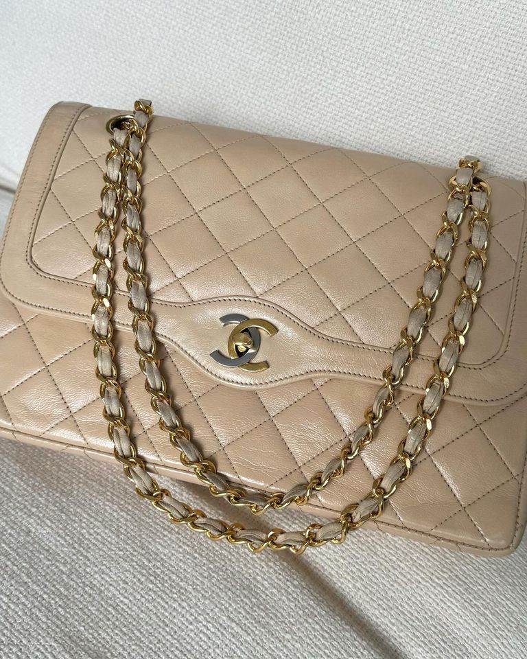 Chanel double Flap Bag beige, Zertifikat, Vintage, Tasche in Warendorf