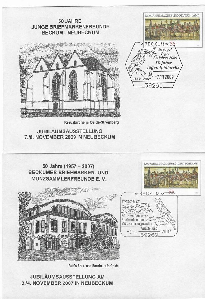 2 SONDERBRIEFUMSCHLÄGE (GANZSACHEN) MOTIVE AUS OELDE/STROMBERG in Beckum