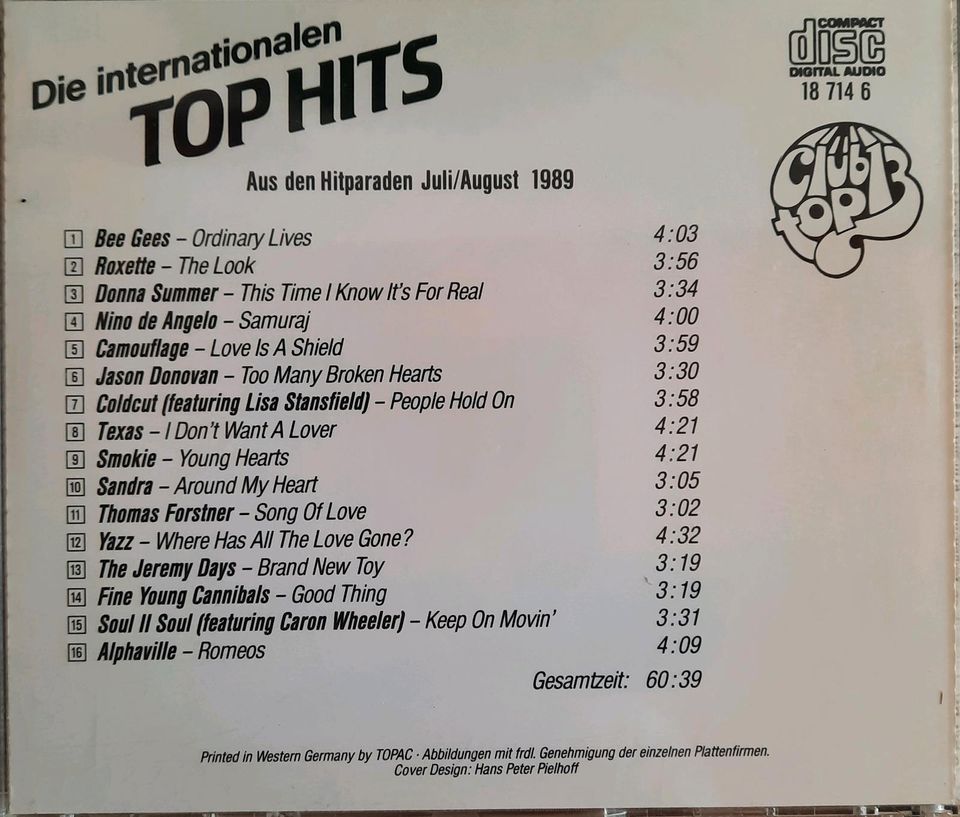 Club top 13 Die internationalen Top Hits 1989 Juli/August in Kiel