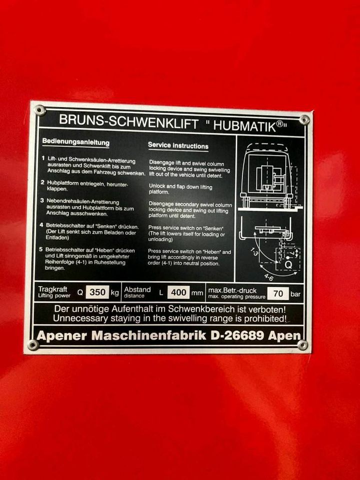 Bus Schwenklift Rollstuhl Lift  Hebelift Hubmatic Hebebühne Bruns in Hamburg