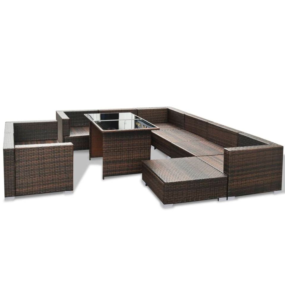 10-tlg. Garten-Lounge-Set mit Auflagen Poly Rattan versch. Farben in Helsa