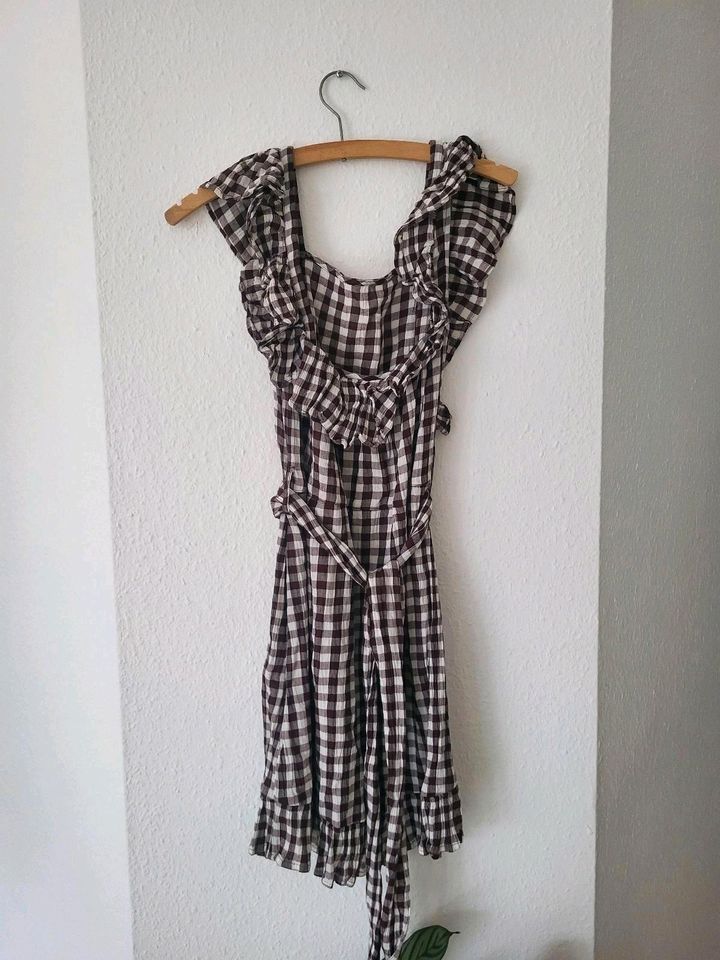 Topshop Gingham Ruffle Minikleid Kleid Vichy Karo 34 xs braun in Neuss