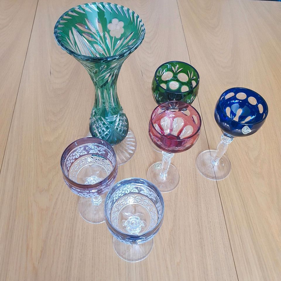 6 Teilig Bleikristall Glas Vase Bunt Farbig geschliffen in Mülheim (Ruhr)