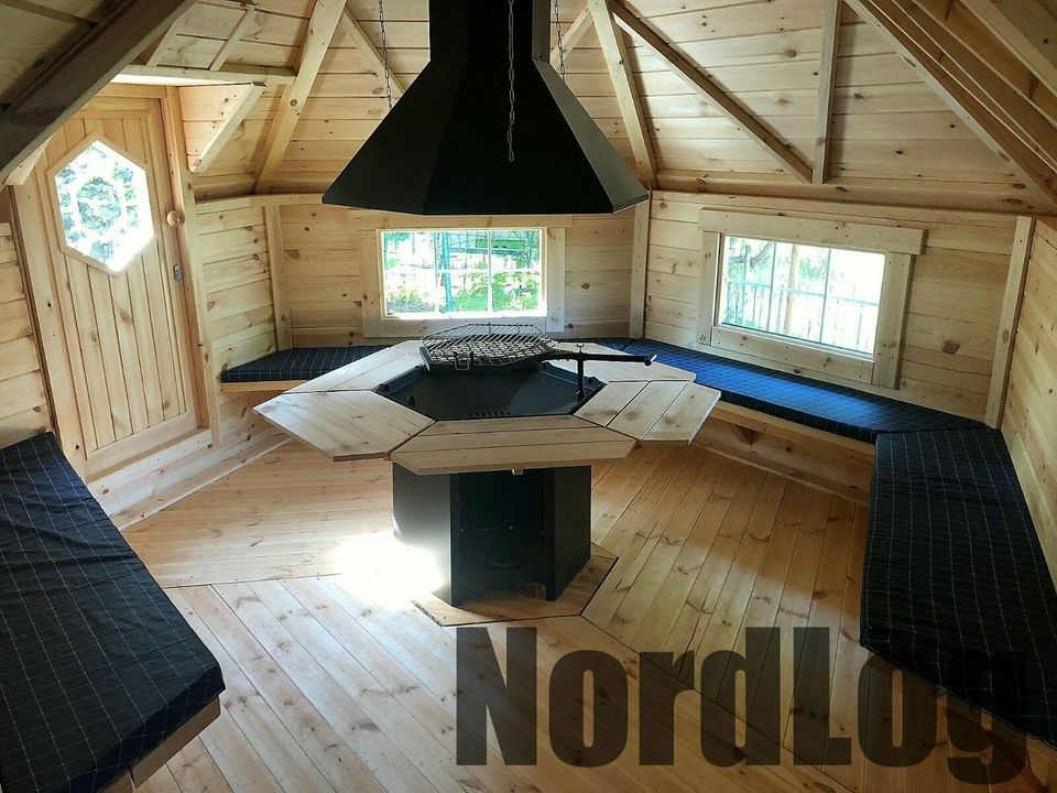 NordLog Grillkota 9,2 m² + 1,9m Anbau - Grillhaus Gartenhaus Kota in Weil der Stadt