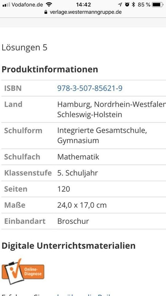 Buch Mathematik Lösung für die 5.Klasse Gymnasien NRW in Wipperfürth