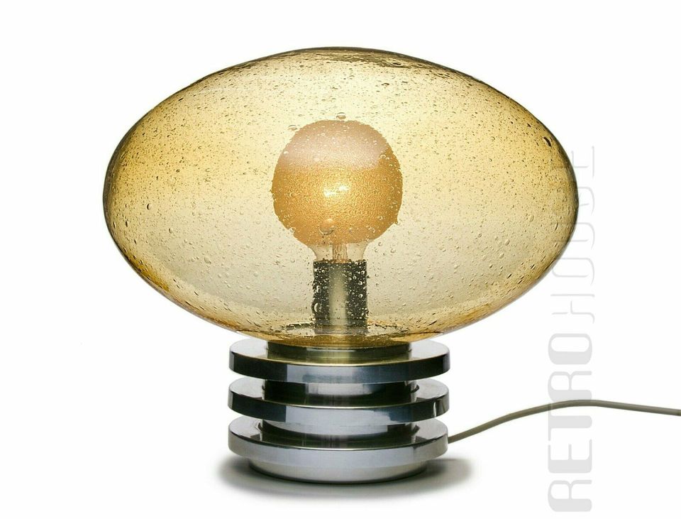 Große DORIA Tischleuchte Tischlampe Bernstein-Glas Alu Vintage in Lübeck