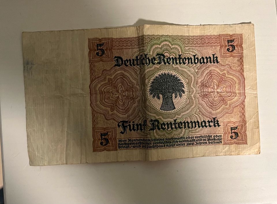 5 Rentenmarkschein 1926 Geldschein Banknote in Frankfurt am Main