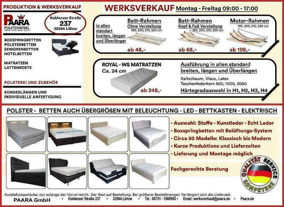 Fabrik Boxspringbett140x200 mit Motor 160x200 180x200 200x200 neu in Löhne