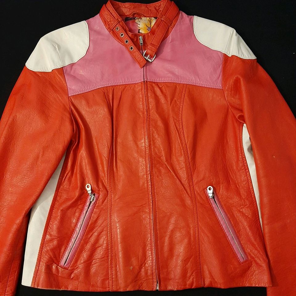 Lederjacke Bikerjacke rot pink weiß xl gipsy in Nürnberg (Mittelfr)