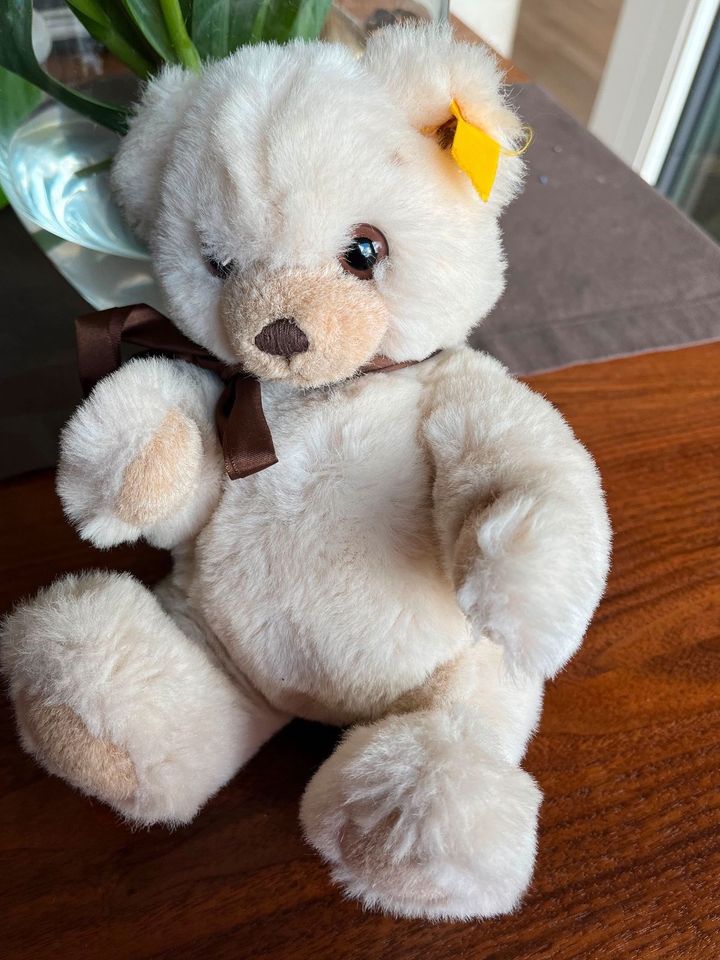 Weisser Teddybär von STEIFF Original mit brauner Schleife in Hamburg