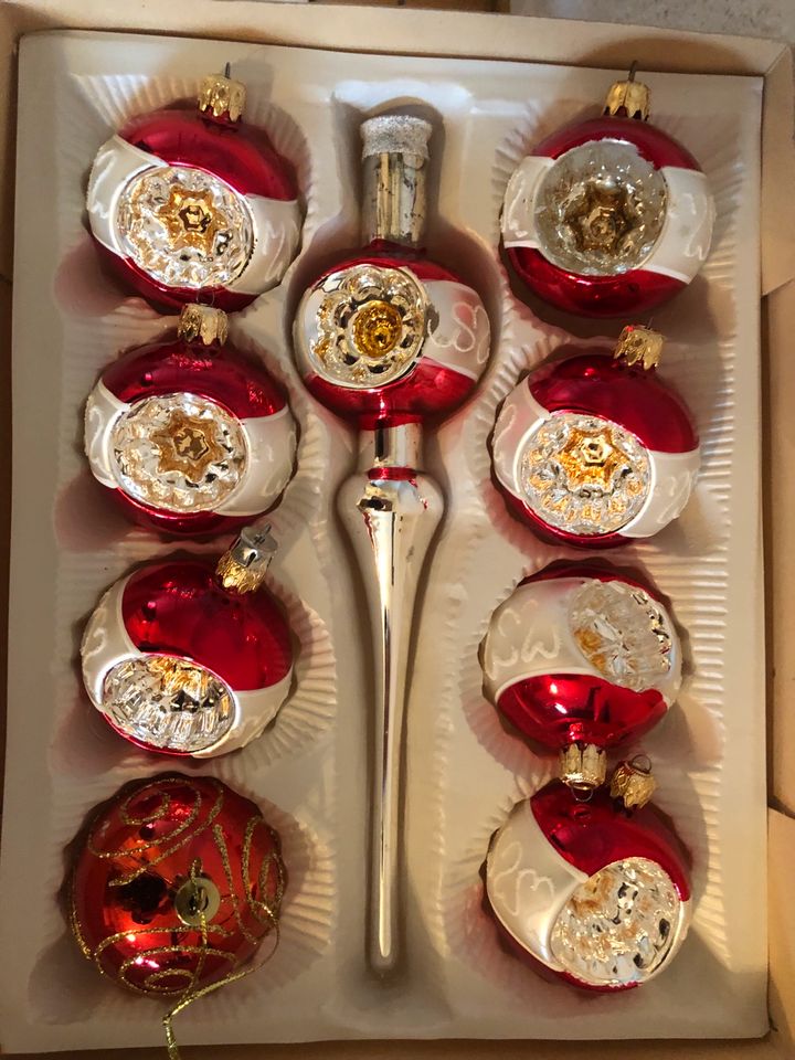 Christbaumschmuck Set Spitze 8 Kugeln antik rot weiß silber Glas in Augsburg