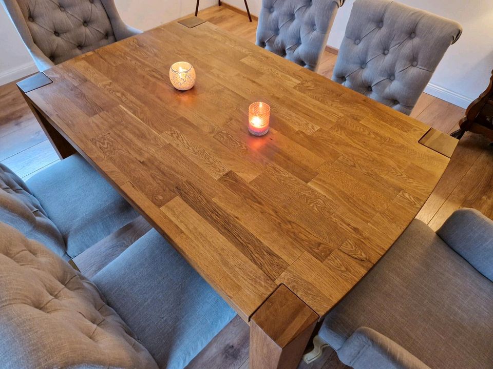Holztisch/Esstisch aus Eiche Massiv & 2 Ansteckplatten in Zetel
