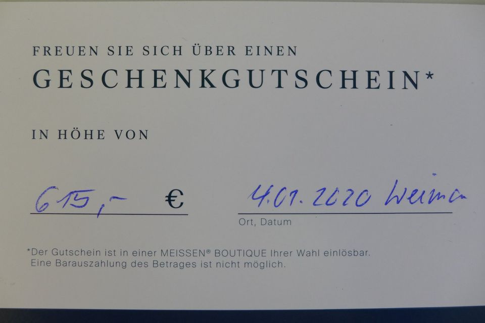 Meißner Porzellan - Gutscheine 100 EUR bis 615 EUR - 25 % Rabatt in Weimar