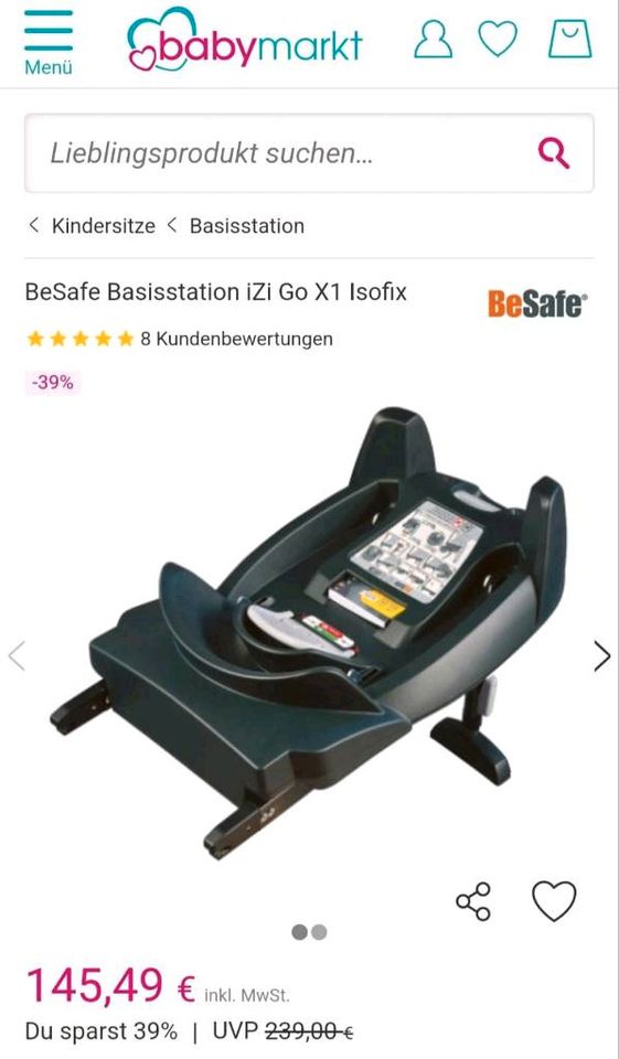 STOKKE BeSafe Schale + IZI GO İSOFİX Einfassung für Auto in Weil am Rhein