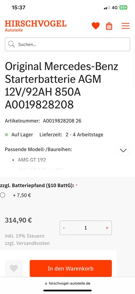 Mercedes Starterbatterie AGM Batterie 12V 92AH 850A DOT 22/17 in Hamburg
