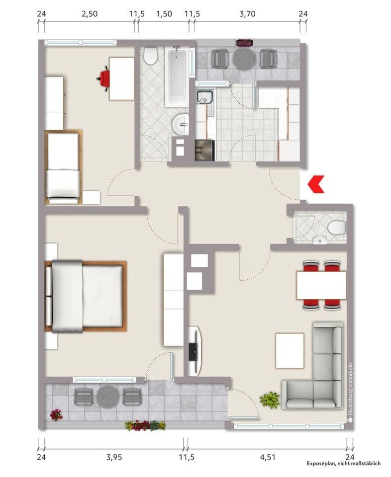 Schön geschnittene 3-Zimmer-Wohnung in Feldrandnähe in Ludwigsburg