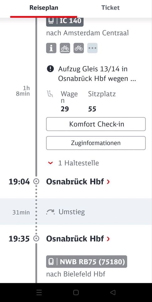 Bahn Ticket Fahrkarte von Insbruck München Hannover Osnabrück in Versmold