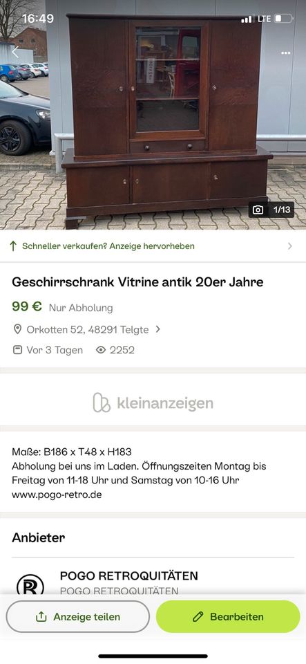 Wohnzimmerschrank Geschirrschrank vintage in Telgte