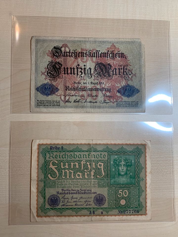 2 Alte Geldscheine 50 Mark Banknote 1914 / 1919 Deutschland in Mannheim