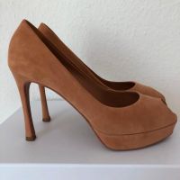 Yves Saint Laurent Peep Toe Pumps 38,5 Cognac Braun Velours Leder Eimsbüttel - Hamburg Rotherbaum Vorschau