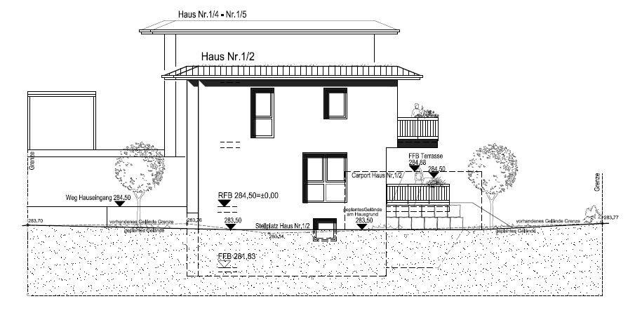 Neubauprojekt in Hochdorf, schöne DHH, 2 Terrassen, Balkon, Garten, KfW55, Carport und Stellplatz in Hochdorf