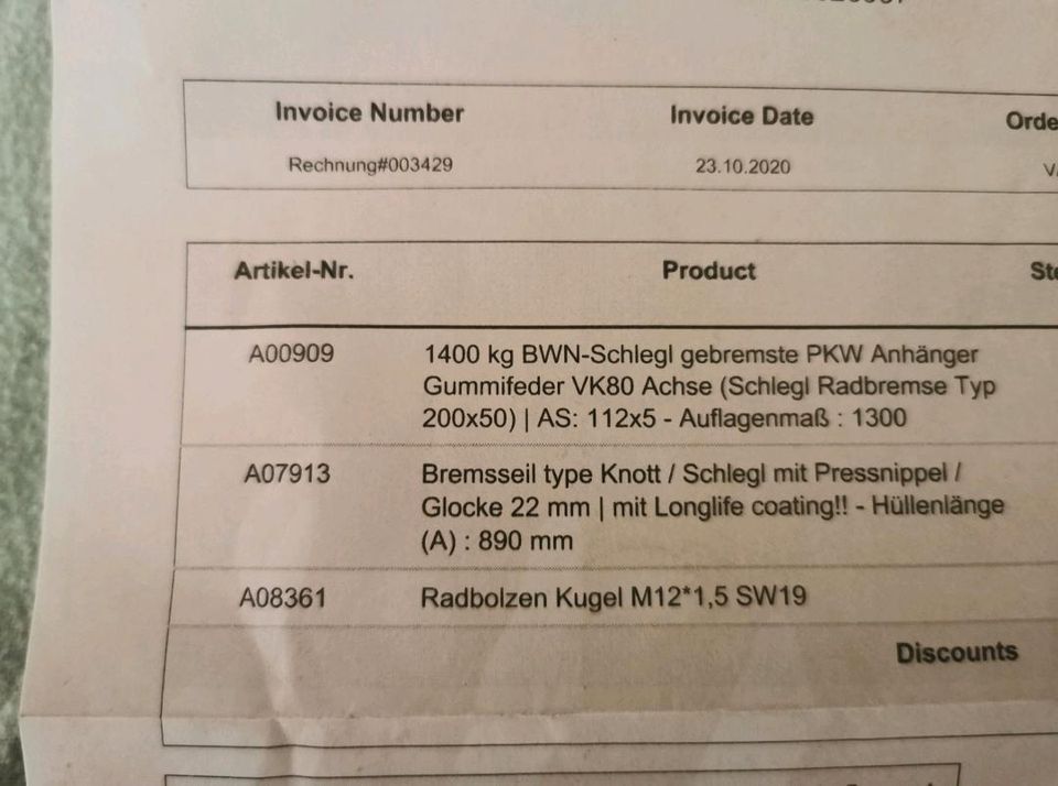 1400kg gebremste Anhänger Achse AM:1300 AS:5*112 Schlegl Radbrems in Köthen (Anhalt)