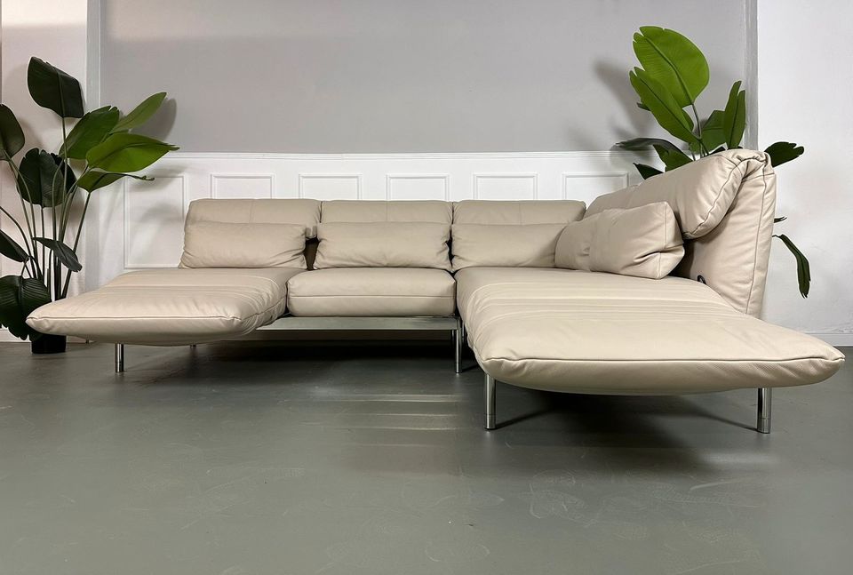 Rolf Benz Plura Leder Beige Designer Sofa Couch Relaxfunktion in Hamburg