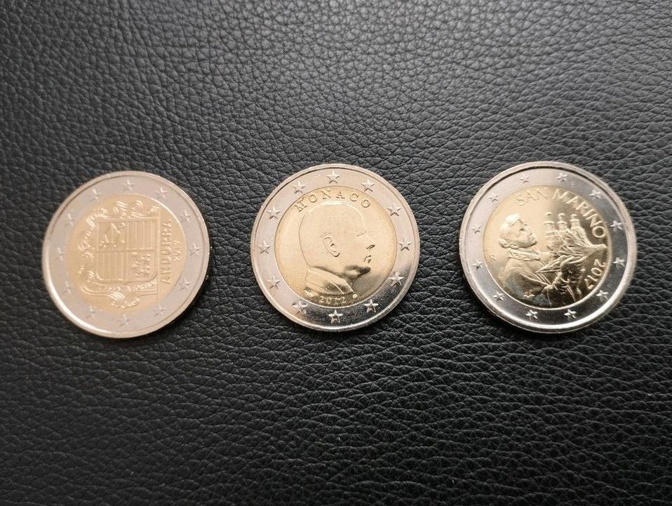 Andorra, Monaco,San Marino 2 Euro Kursmünzen unzirkuliert. in Gottmadingen