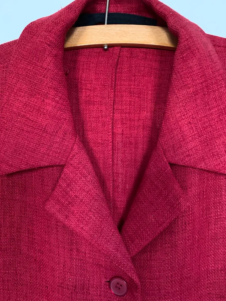 roter Blazer Jacke Bluse Leinen 3/4 Ärmel Seitenschlitze Gr. 44 in Wuppertal