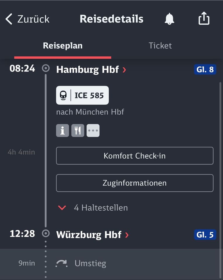 DB Ticket 05.05.2024 Hamburg - Würzburg - Stuttgart in Hamburg