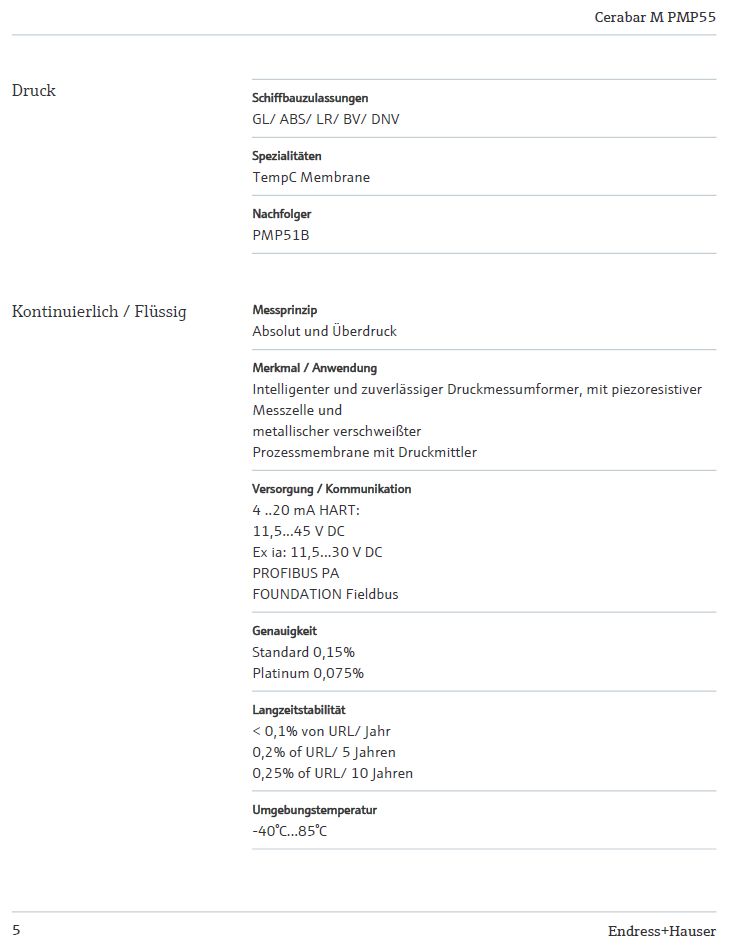 Endress+Hauser PMP55/125 Cerabar M Drucktransmitter -400..400mbar in Velbert