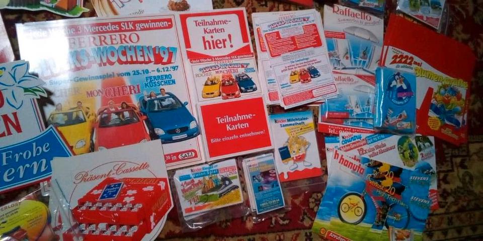 FERRERO KINDER Reklame KONVOLUT Küsschen Giotto Duplo 90er in Annaberg-Buchholz