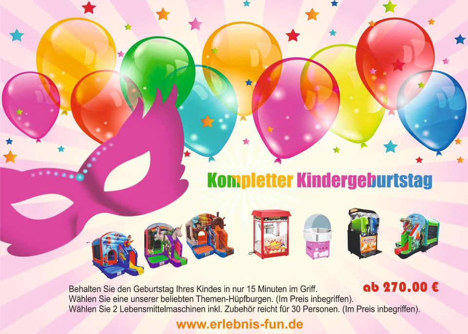 Hüpfburg Kindergeburtstag Party Komplett Paket in Scholen