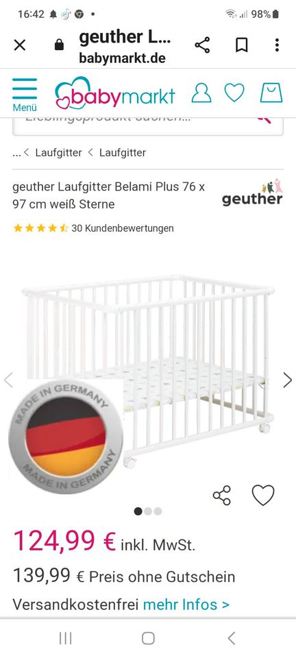 Laufgitter von Geuther ,+Nestchen von Alvi .Zusammenklappbar! 1m× in Hilden