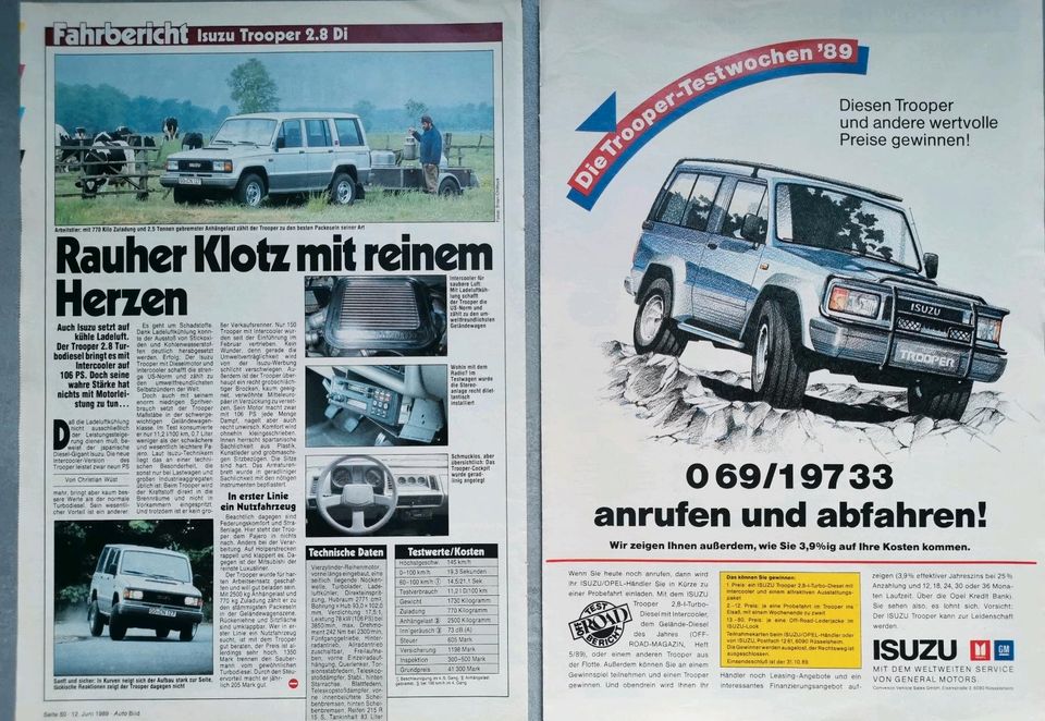 Isuzu Reklame Berichte Trooper Gemini 2,6 2,8 D GTI 16V GLD in Hanau