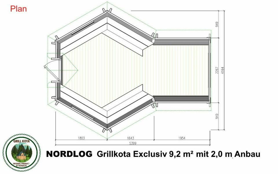 Exklusiv NordLog Grillkota 9,2m2 mit Anbau - Grillhaus Gartenhaus in Weil der Stadt