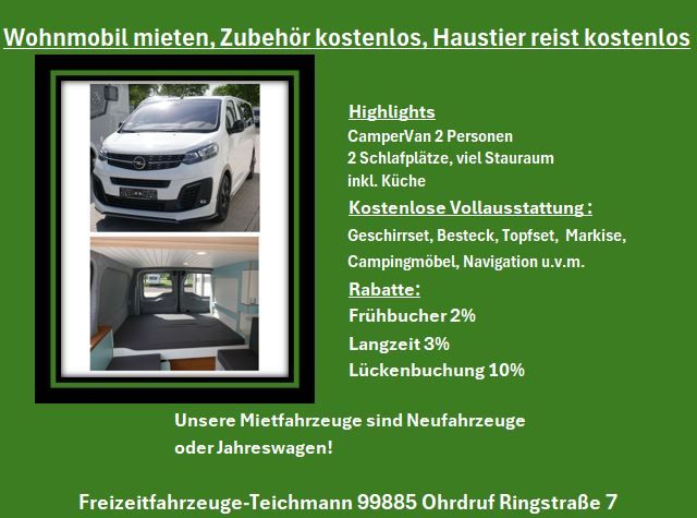 Wohnmobil/ Wohnwagen mieten! Jetzt auch der Alleskönner in Ohrdruf