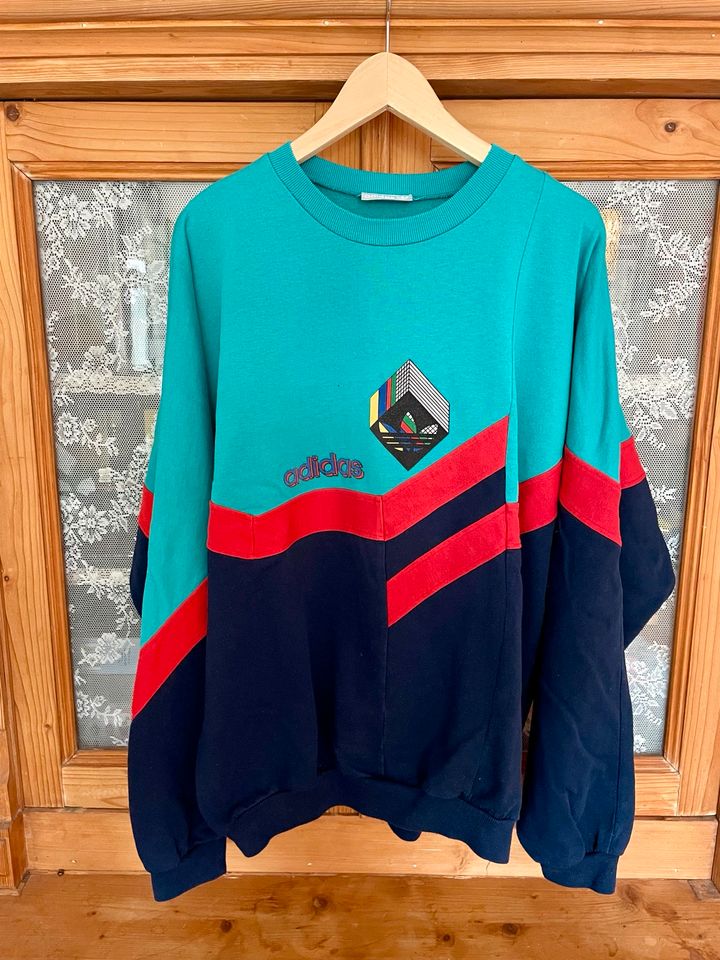 Vintage adidas sweater Gr. D8 L/XL Türkis rot blau 90s in Kassel