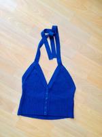 Retro 70er Look Neckholder aus Strick in blau mit Knöpfen Brandenburg - Strausberg Vorschau