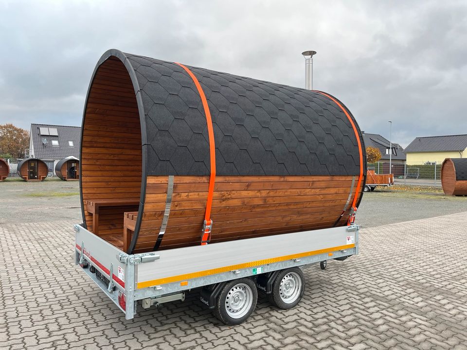 Mobile Sauna 3m Fasssauna auf rädern Vermietung Mietsauna Fass in Stuhr