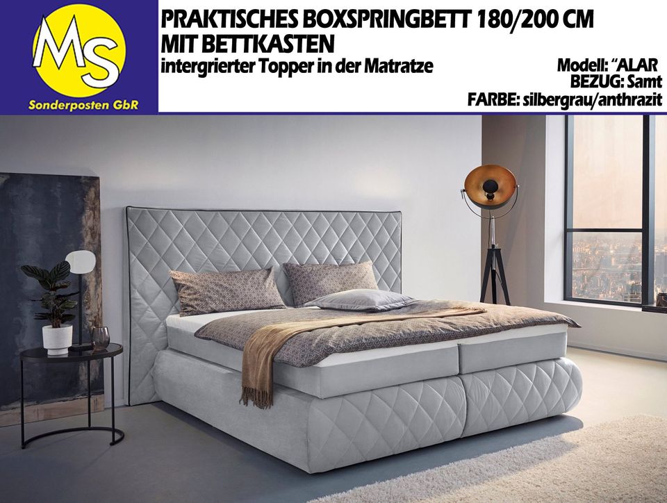 Boxspringbett Bett 180/200 +KSMatratze H2 +Topper Samt grau in Mettingen