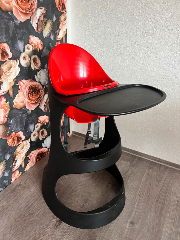 IKEA Hochstuhl Leopard schwarz rot mit Tablett 3-Punkt-Gurt in Aue