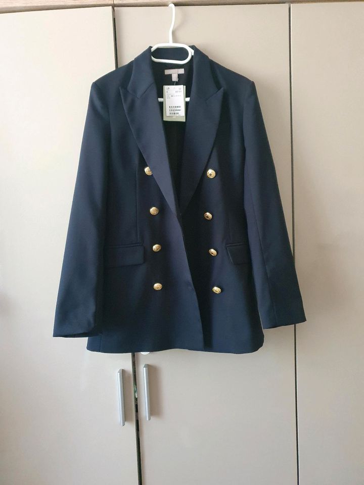 H&M Blazer/Jackett, NEU, Gr. 34/36, marineblau/gold in Berlin