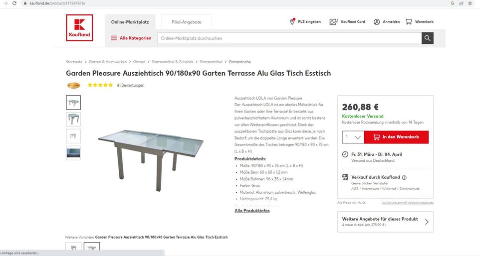 Sonderpreis ALU Ausziehtisch Gartentisch 90/180 cm Esstisch in  Niedersachsen - Bad Zwischenahn | eBay Kleinanzeigen ist jetzt Kleinanzeigen